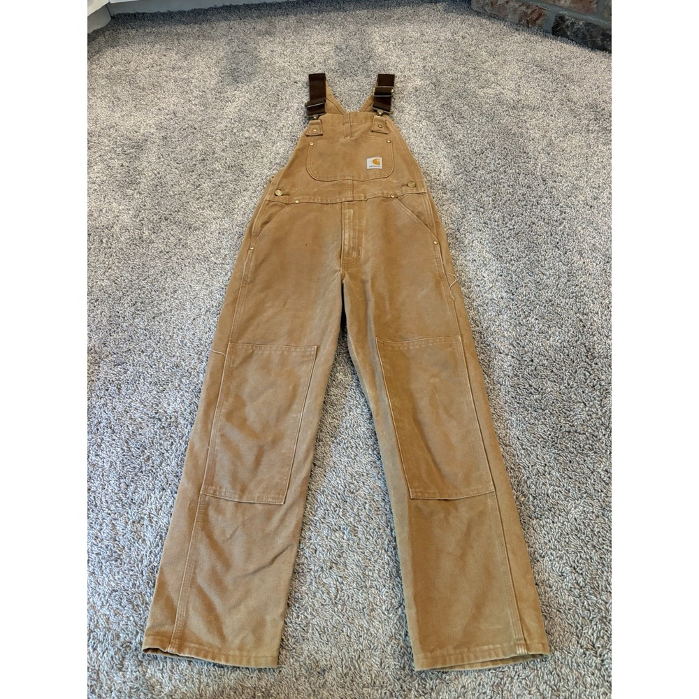 Carhartt YOUTH Large 10-12 Canvas Overalls Bibs Brown UNION MADE USA Y17BRN